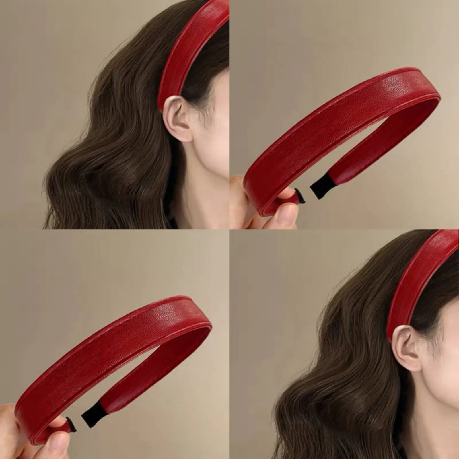 Travel Hair Accessories - Diadema de cuero rojo vino retro