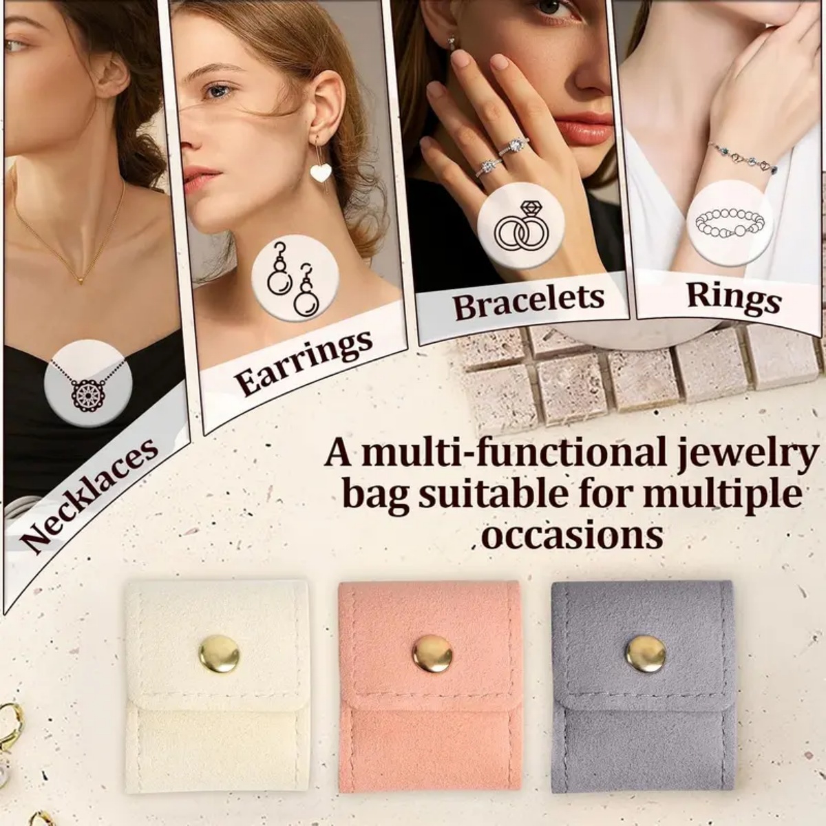 Travel Jewellery & Accessories Organiser - Mini Bolsa Enrollable de Gamuza para